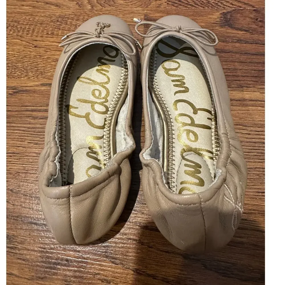 Sam Edelman Girls Felicia Leather Ballet Flats Beige - Size 12 Casual Comfort